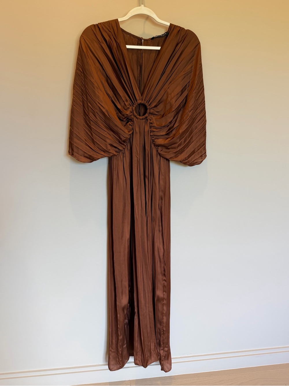 Zara Satin Jumpsuit Rust Copper Batwing Sleeve Size M
